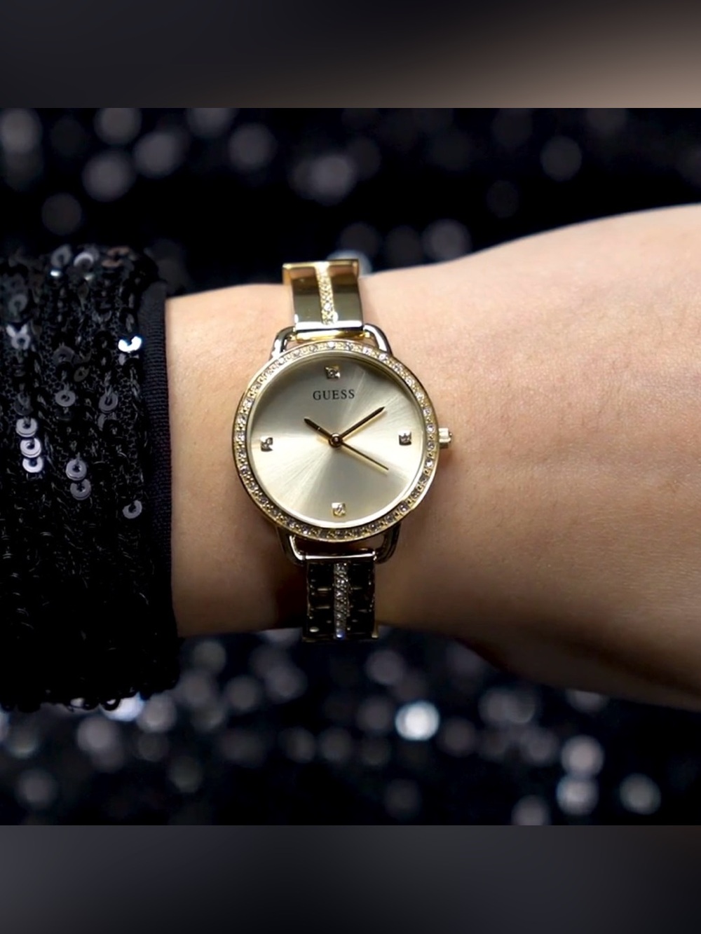 GUESS Gold Tone Crystal Accent Women's Bracelet Watch